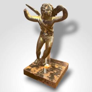 Sculpture Of A Winged Angel, Gilt Bronze, 17th Century 