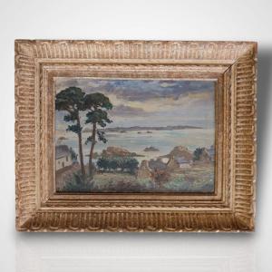 Joseph Gilardoni (1882-1961), Oil On Panel, View Of Breton Houses, 20th Century