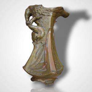 Albert Schwartz , Art Nouveau Bronze Vase - Ewer, 20th Century