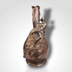 Eugène Lelièvre, Bronze Vase Decorated With A Female Figure, Late 19th-early 20th Century