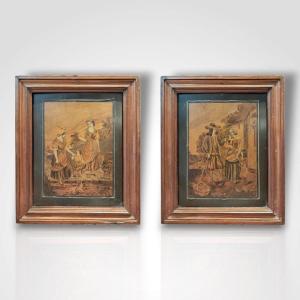 Joseph Cremer, Pair Of Marquetry Paintings, 19th Century