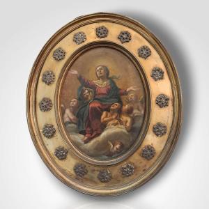 Assumption Of The Virgin, Oil On Copper, 17th Century
