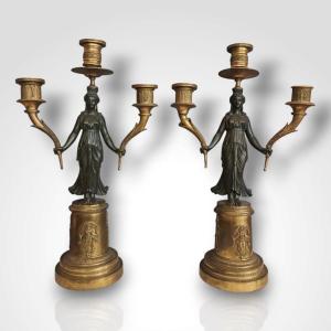 Pair Of Candelabra With Bacchantes, 19th Century