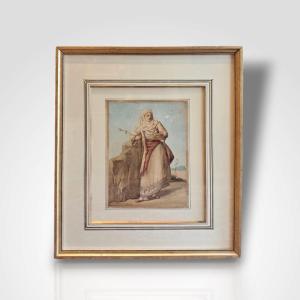 E. Guillaume, Cotton Spinner, Watercolor, 19th Century