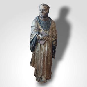 Wooden Sculpture Of A Saint, 17-18th Century.