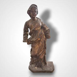 Wooden Sculpture Representing The Virgin, 17th Century