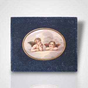 After Raphael, Porcelain Painting Representing Two Cherubs, 19th Century