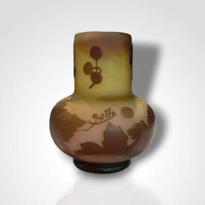 Vase With Plant Decoration, Gallé, 20th Century