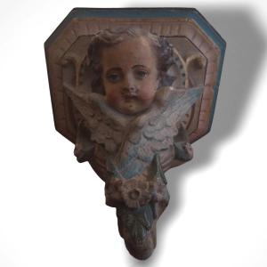 Polychrome Plaster Console Of A Putto, 19th Century