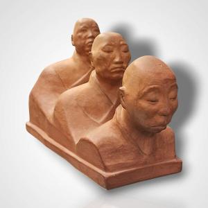 Gaston Hauchecorne, Terracotta Representing Three Chinese Figures, 20th Century