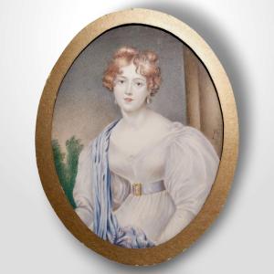 Joseph Heigel (1780-1837), Miniature Of A Woman, Gouache On Paper, 19th Century