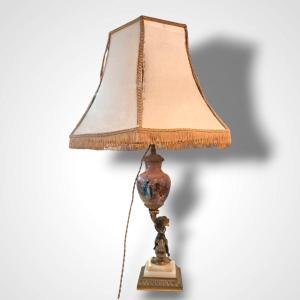 Bronze And Ceramic Lamp, 19th Century