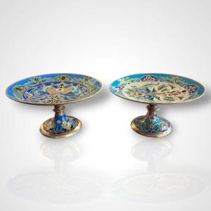 Pair Of Bronze And Cloisonné Enamel Cups, 19th Century