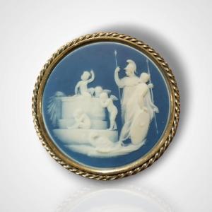Wedgwood, Earthenware Brooch With Silver Mount, 19th Century 
