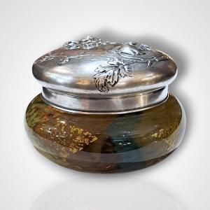 Attributed To Léveillé And Rousseau, Covered Box In Glass And Silver, Late 19th Century