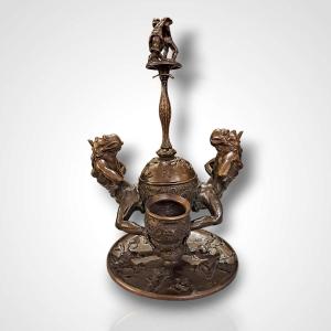 Alphonse Giroux House (attributed To), Bronze Smoking Set, 19th Century