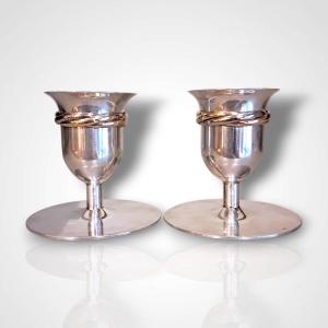 Cartier, Pair Of Trinity Model Silver Candlesticks, 20th Century