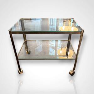 Jacques Quinet For Broncz, Bronze And Glass Wheeled Cart, 20th Century