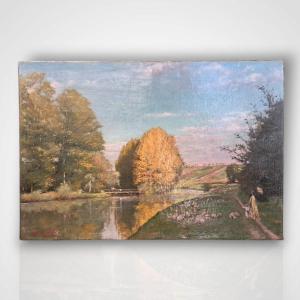 Edouard Hippolyte Margottet, Rural Landscape, Oil On Canvas, 19th Century 