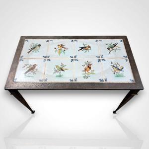 Wrought Iron And Delftware Coffee Table, 20th Century