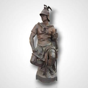 Paul Dubois, “military Courage”, Bronze, Barbedienne Cast Iron, Late 19th Century