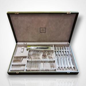 Christofle, Silver-plated Metal Serving Set, Aria Pattern, 20th Century