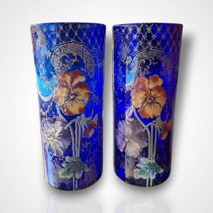 Legras, Pair Of Enamelled Glass Vases, Early 20th Century