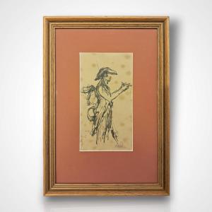 Bernard Naudin, Drawing Of A Soldier, Ink On Paper, 20th Century