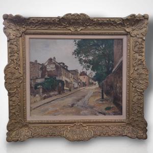Marcel Leprin (1891-1933), Oil On Canvas, View Of Rue De l'Abreuvoir, 20th Century