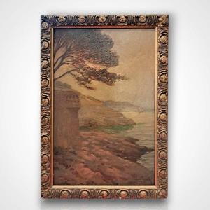 Marcel Dominique Poggioli, View Of Corsica, Oil On Panel, Early 20th Century