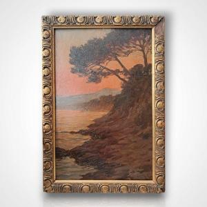 Marcel Dominique Poggioli, View Of Corsica, Oil On Panel, Early 20th Century