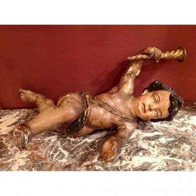 Polychrome Painted Wood Angel 18th C. 