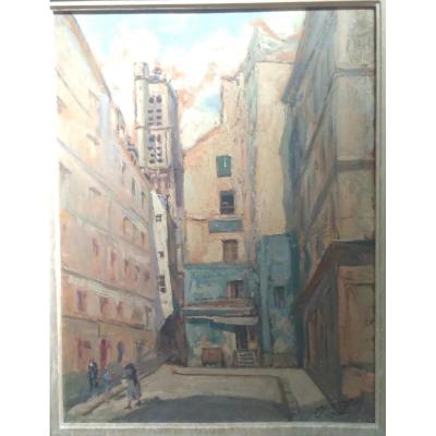Lucien Jonas, Saint-gervais Rue Du Grenier Sur l'Eau, Oil On Cardboard