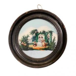 Miniature Fixed Under Glass "the Garter Of The Bride"