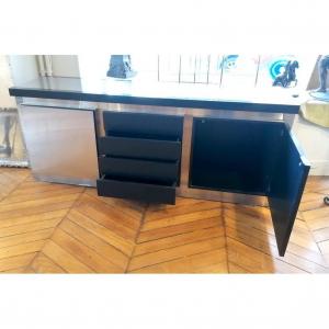 Lodovico Acerbis Sideboard Blackened Oak And Brushed Steel