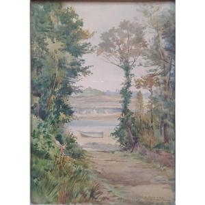 Maurice Legube, Le Chemin De Rieul, Baie Du Frémur, Lancieux, Watercolor, Twentieth