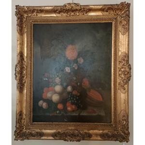 Still Life With Fruits, Oil On Panel, Nineteenth