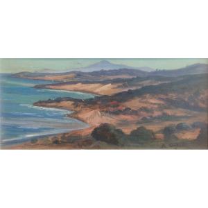 Romeo Aglietti, Coastal View, Oil On Panel, Twentieth