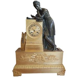 Study Pendulum With Brown Patina And Gilt Bronze, Restoration Period