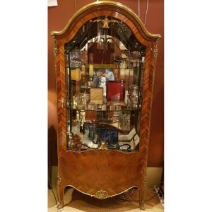 Domed Showcase In Louis XV Style Marquetry, 20th C.