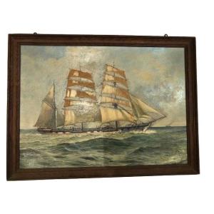 Bouisset, Oil On Panel, Three Masts, Twentieth