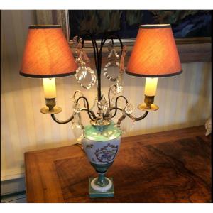 Old Paris Porcelain Lamp With Nineteenth Pendants