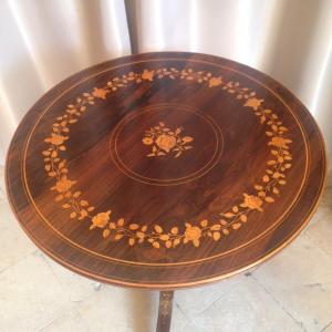 Charles X Period Pedestal Table, 19th Century Marquetry