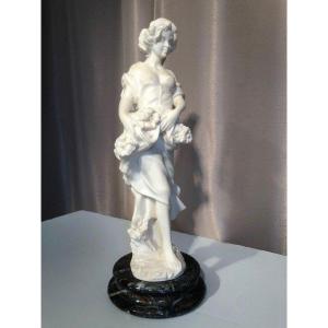 Statue Of A Young Woman In Seravezza Marble, 19th Century