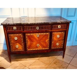 Louis XVI Period Chest Of Drawers With 18th Century Marquetry