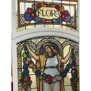 Art Nouveau Stained Glass Window Depicting "flora," The Roman Goddess Of Flowers