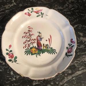 Earthenware Plate Depicting A Chinese Man Smoking Opium, Les Islettes, 18th Century