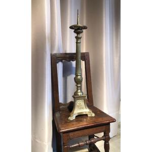 Catholic Bronze And Brass Candle Holder 19th Century