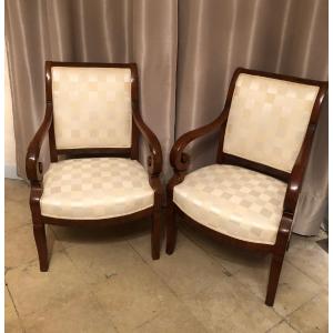 Pair Of Restoration Period Armchairs In Checkerboard Fabric