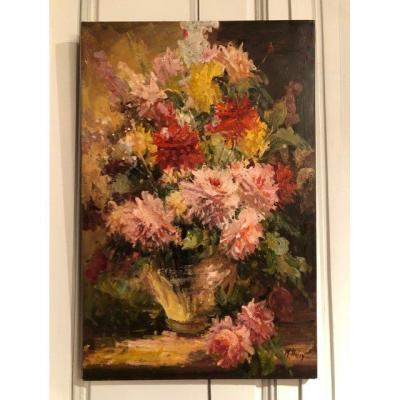 Oil On Canvas Bouquet Of Flowers Mikaël Harry Twentieth